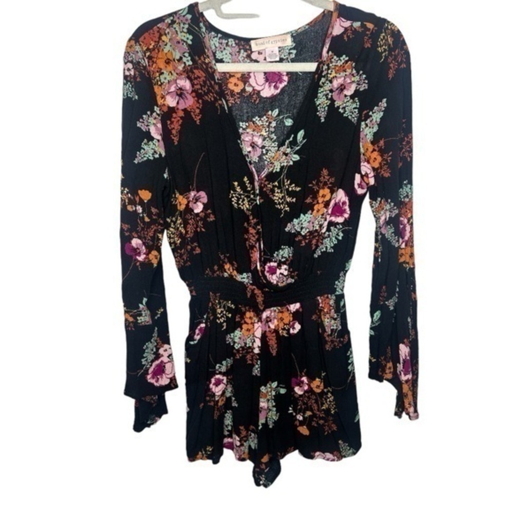 Band of Gypsies Multi Color Floral Romper Black size Medium